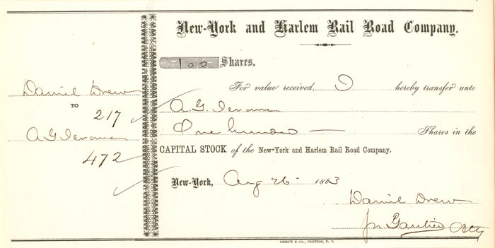 New-York and Harlem Rail Road Co. Issued to Addison G. Jerome